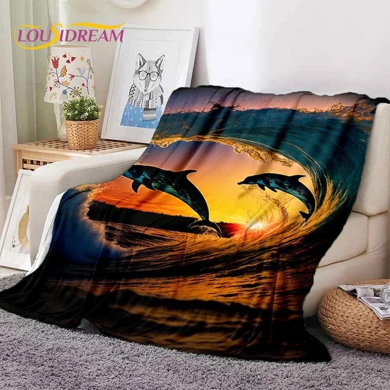 3D Underwater World fondale delfino cartone animato morbida coperta di flanella per letti divano camera da letto Picnic, coperta per il tempo libero all'aperto