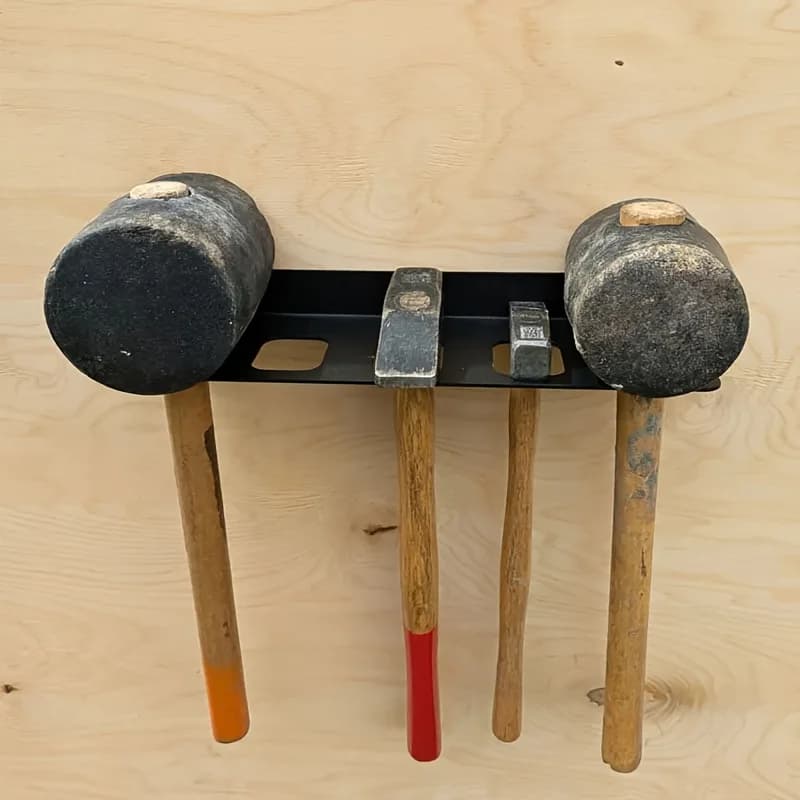 1pc Metal Hammer & Mallet Holder Wall-Mounted Tool Organizer with Powder-Coated Black Finish - Heavy-Duty Space-Saving Design