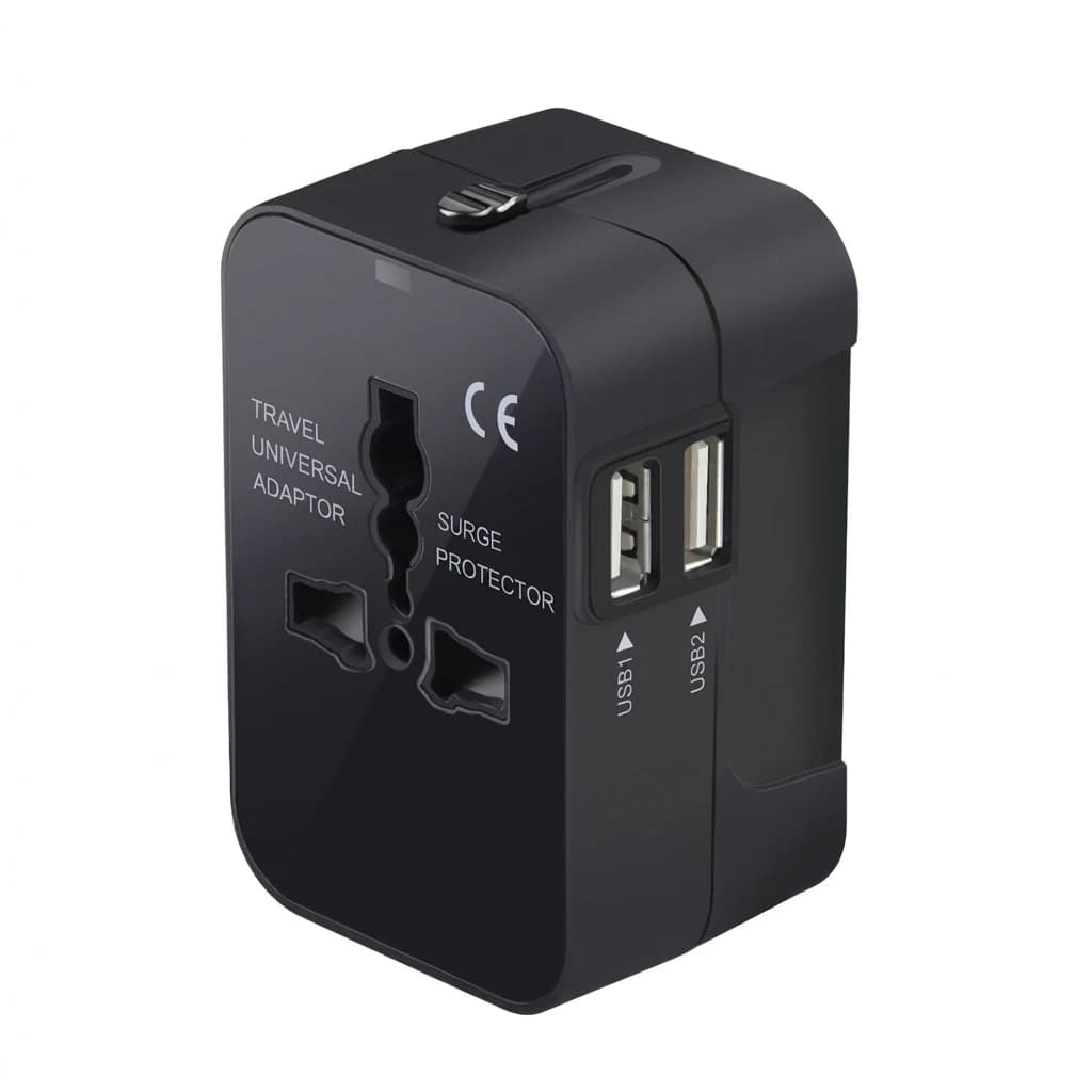 Adattatore da Viaggio Universale con Doppia Porta USB, Convertitore di Corrente da UK a EU per Prese UK, EU, US, AU