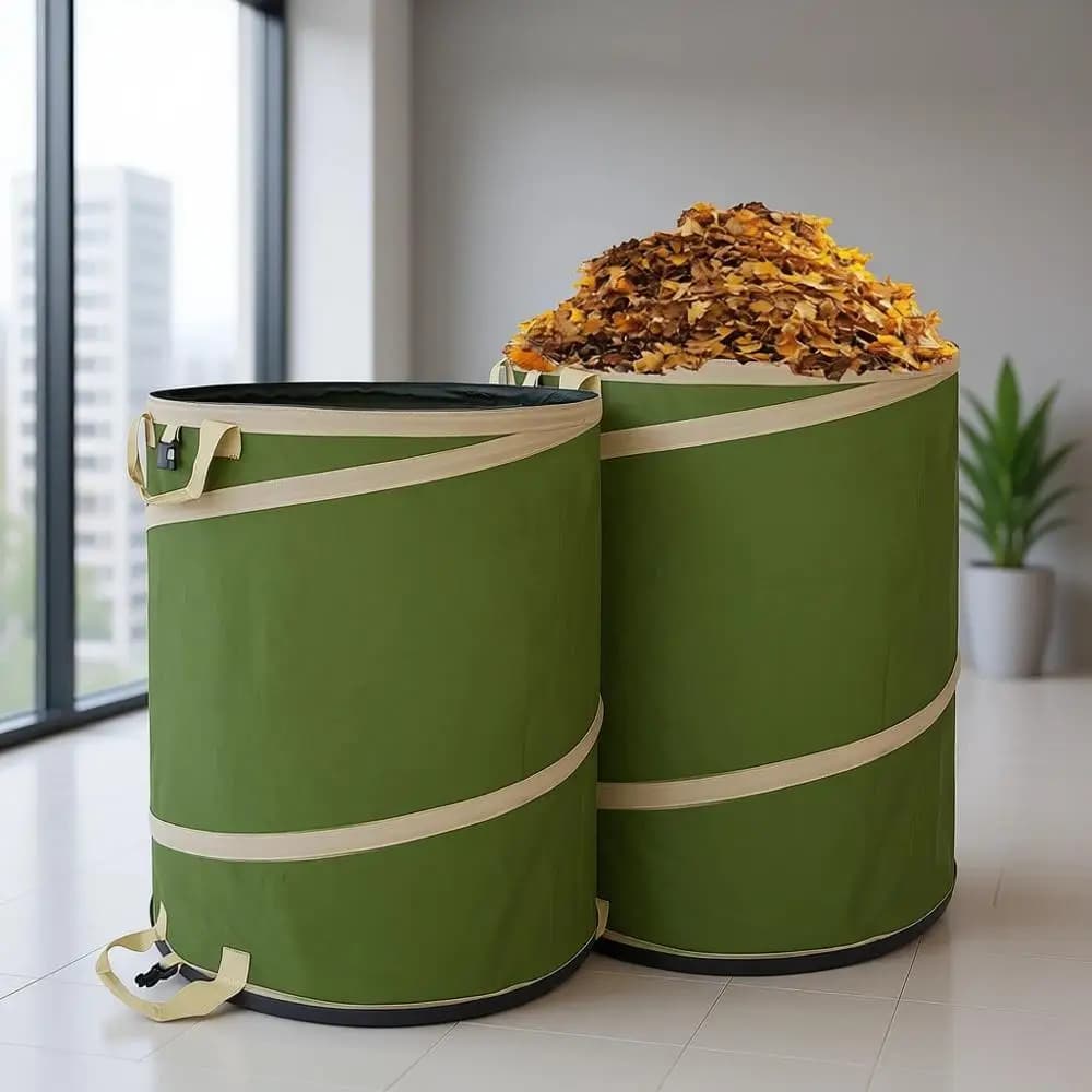 Set di 2 Bidoni della Spazzatura Pieghevoli da 47 Galloni con Fondo Rigido - Grandi Contenitori per Esterni, Giardino, Foglie, Riciclo, per Campeggio, Verde