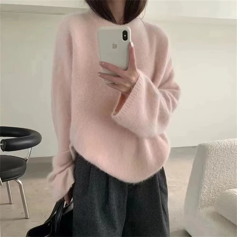 Pullover in pile imitazione visone da donna autunno e inverno nuovo top in maglia allentata con ago di fascia alta