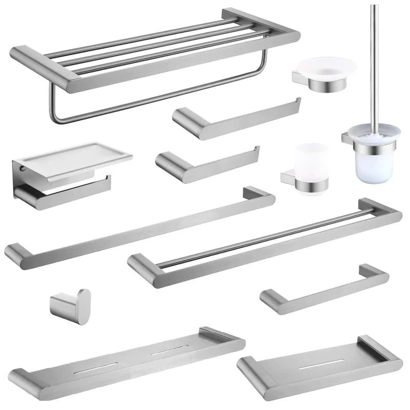 Brushed Bathroom Hardware Accessories Set Brass Kit Towel Bar Ring Robe Hook Paper Holder Towel Ring Toilet Brush