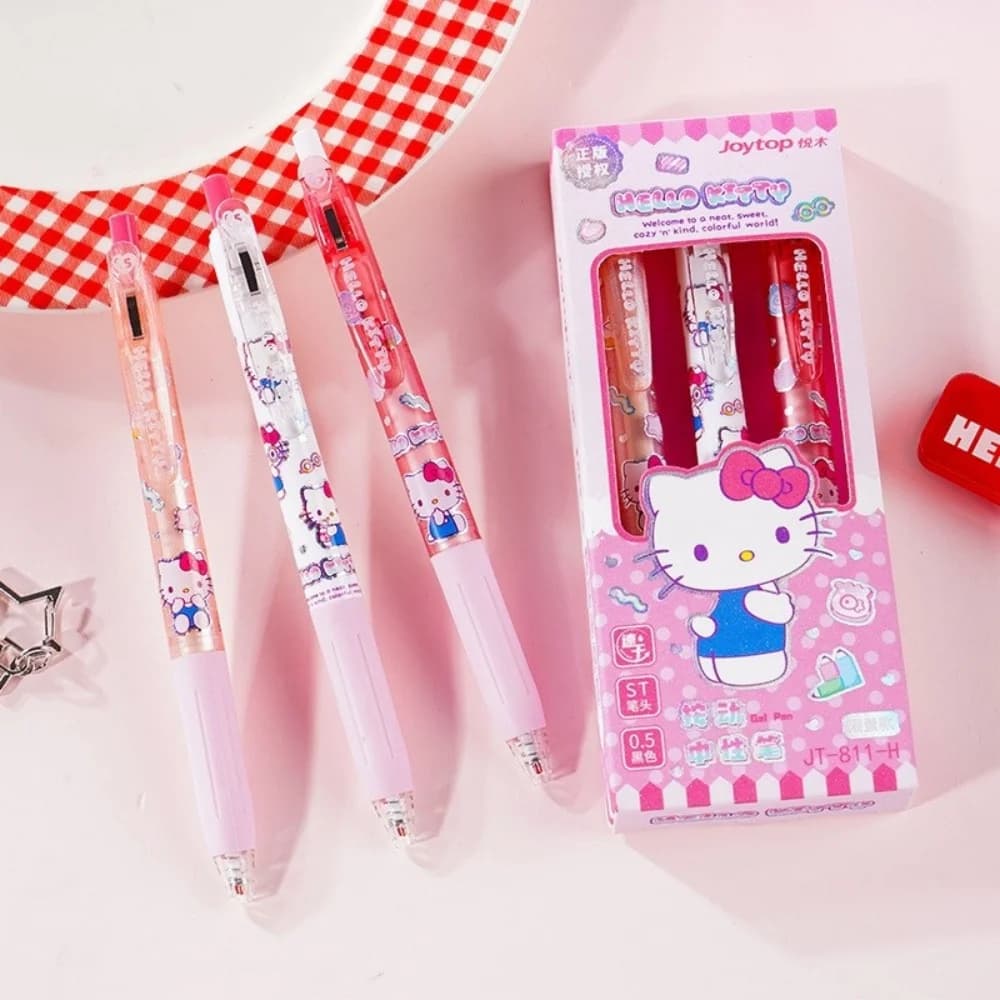 Genuino 3 pezzi Sanrio penna a sfera liquida diritta test ad asciugatura rapida penna gel firma 0,5 mm inchiostro nero scuola ufficio penna a sfera ragazza