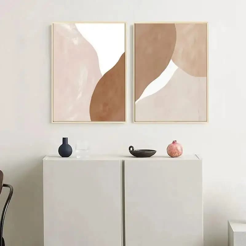 Modern Beige Brown Abstract Geometric Canvas Painting Wall Art Prints Poster Picture for Gallery Living Room Interior Home Decor