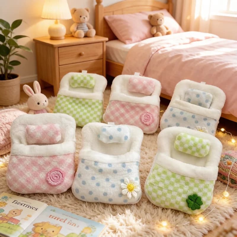 Nuovo Mini Pupazzo Peluche a Forma di Quadrifoglio, Bambola Anime Animale con Sacco a Pelo, Piccolo Pupazzo Peluche Confortevole per Decorazione e Regalo