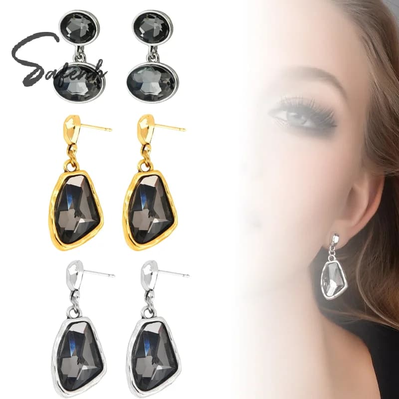 1 Paio di Orecchini Pendenti Minimalisti con Strass Neri Scintillanti per Donne, Gioielli Geometrici Raffinati, Regalo