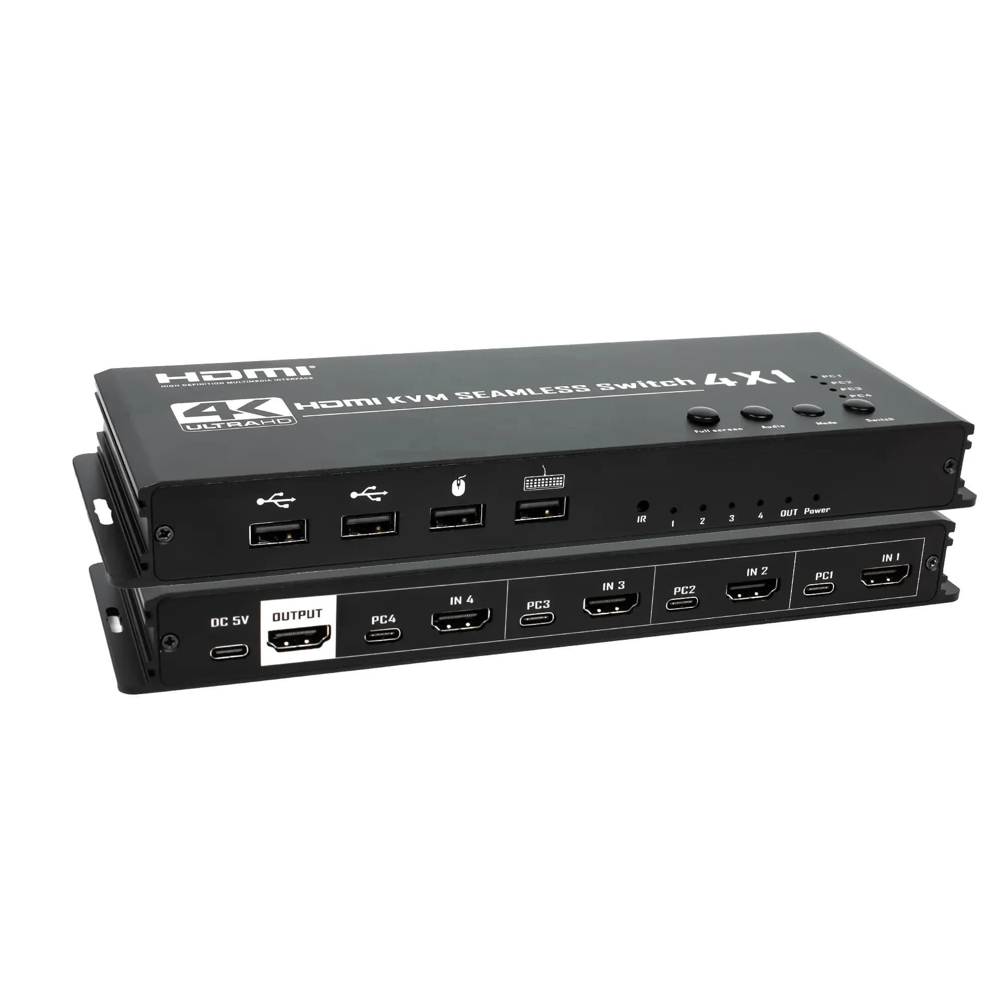 4 Port HDMI 1.4 KVM Switch 4x1 Multi-Viewer 4K@30Hz, 4 in 1 Out Video Converter, Mouse Roaming Sync, IR Remote, Aluminum Alloy f