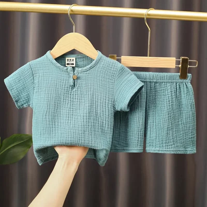 0-5Y Set estivi per bambini t-shirt in lino di cotone solido + pantaloncini elastici abbigliamento per bambini Set di abbigliamento Casual per Set di vestiti per bambini
