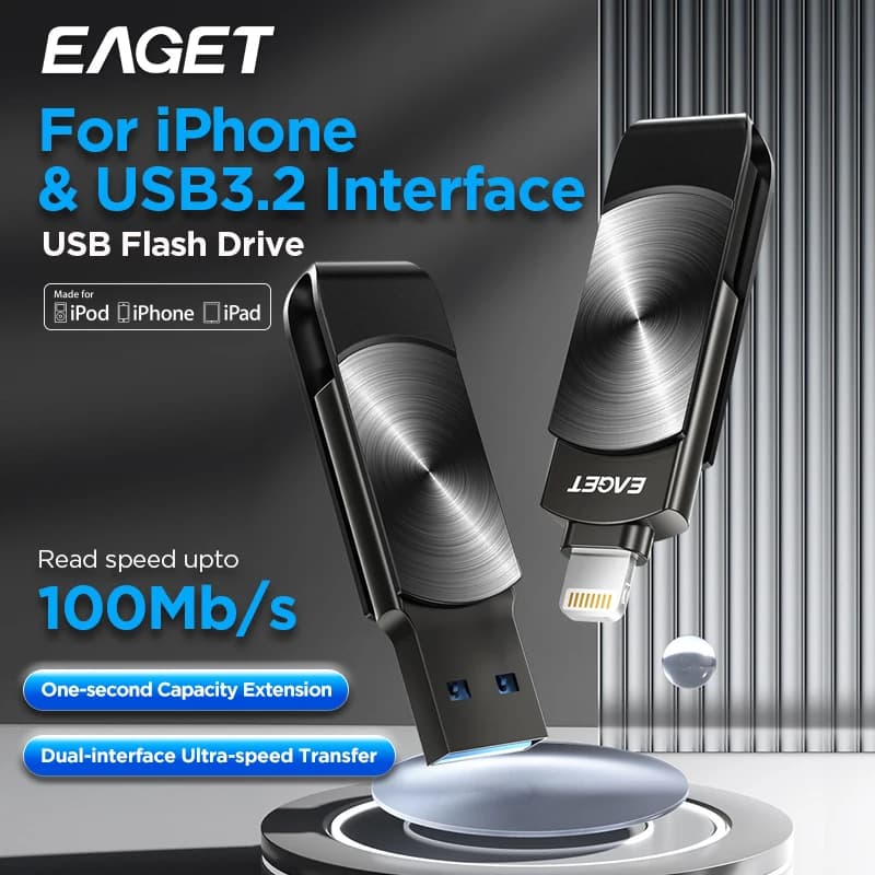 Eaget Chiavetta USB MFi Illuminazione a USB 3.2 Pendrive 64GB 128GB 256GB 1TBUSB Memorie Stick per IPhone IPad PC Telefoni Laptop