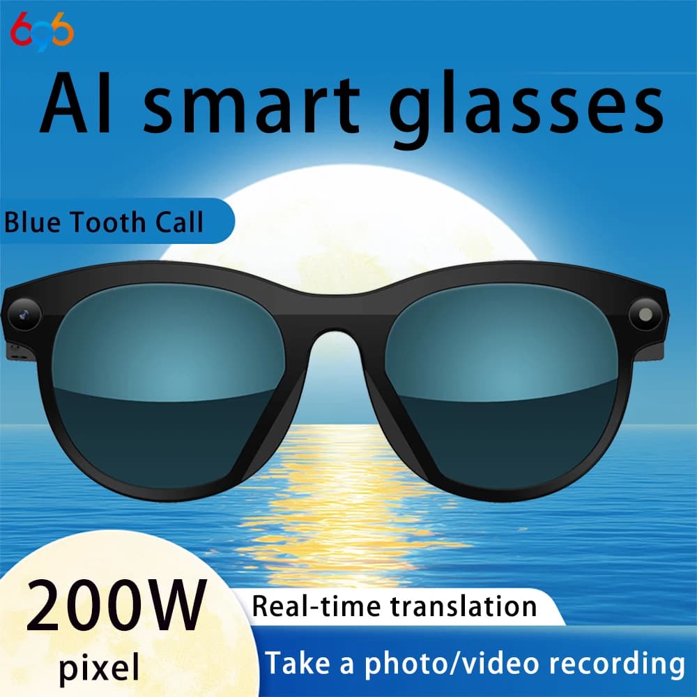 Smart Sunglasses with Bluetooth Call, Real Time Translation, Photos, Videos, Vocal Assistant, 200W Camera and Image Recognition