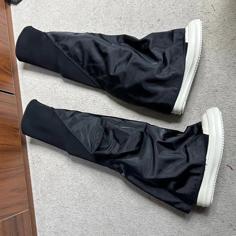 Pantaloni neri Stivali skinny con tasca piatta in tela Donna Inverno 2026 Stivali alti al ginocchio con punta tonda staccabile beige Scarpe da donna