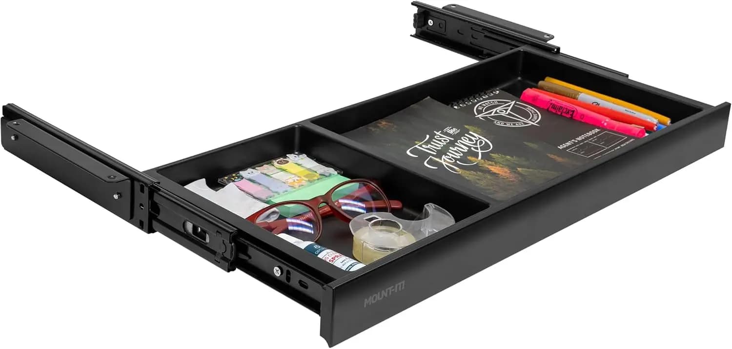 Organizer per cassetto sotto scrivania con 2 scomparti, vassoio estraibile sottile a basso profilo, 20,7″ x 8,9″ x 1,8″, Pull-O