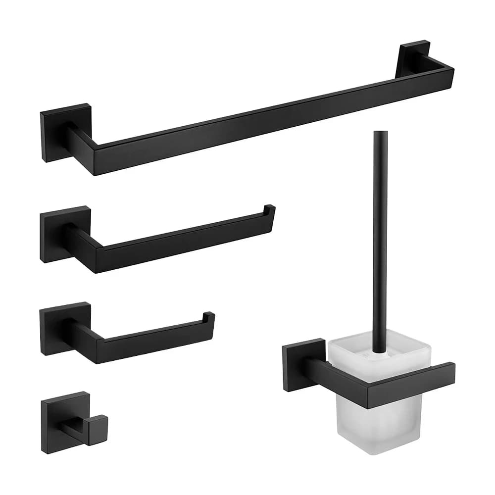 Black Matte Set of Bathroom Hardware Kit accessories wall shelf towel holders clothes hangers clothes hangers plastic toilet roll flat paper