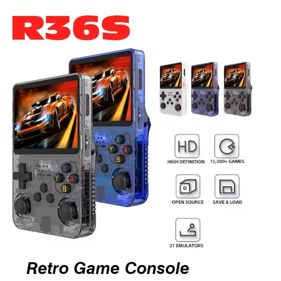 R36S Retro Video Console di gioco portatile Sistema Linux Schermo IPS da 3,5 pollici Batteria da 3000 mAH Scheda TF 64G/128G Giochi preinstallati