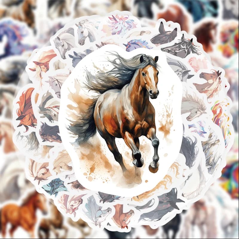 50 adesivi con graffiti a tema cavallo, adatti per bottiglie d'acqua, laptop, decorazioni per telefoni, valigie, skateboard, chitarre, scatole regalo, decorazioni per feste, regali per le vacanze