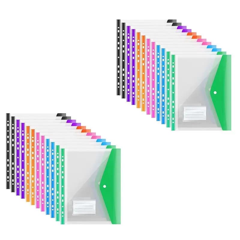Cartella di file in plastica A4 Ingenious-24Pack, tasche perforate espandibili A4 espandibili per cartelle A4, con chiusura a scatto e etichetta
