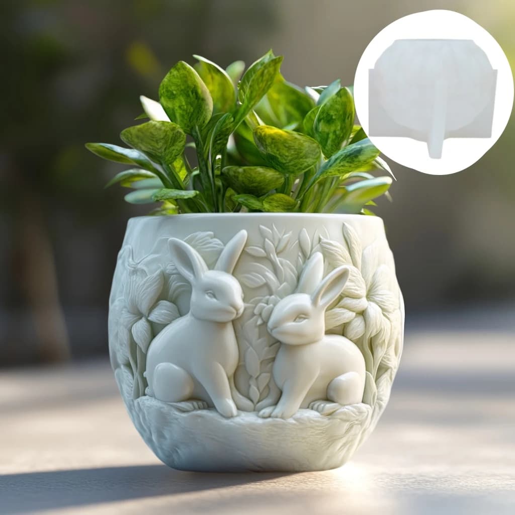 Coppia grande coniglio rilievo pianta succulenta vaso di fiori resina stampo in silicone scatola di rilievo coniglio stampo in cemento portapenne stampi in gesso
