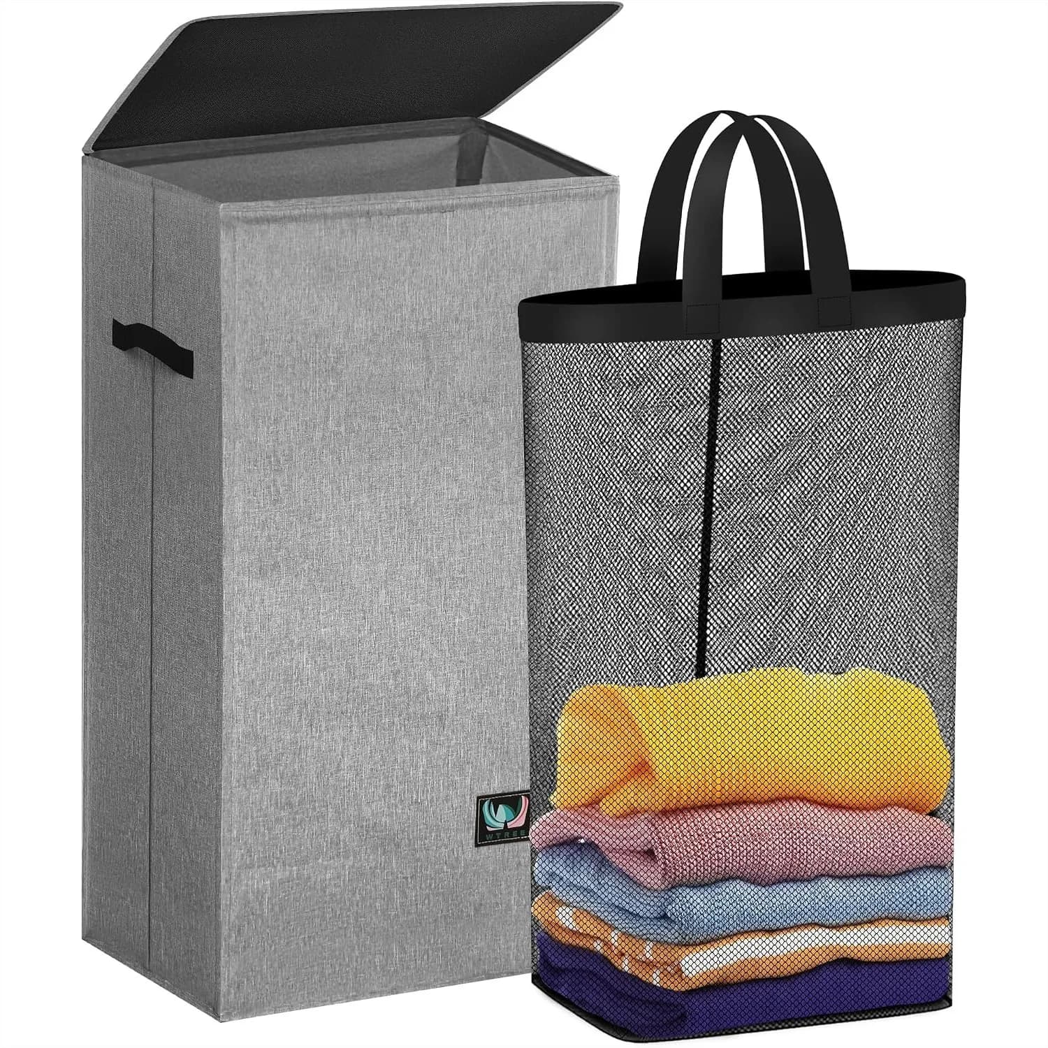 Laundry Hamper with Lid, 100L Collapsible Clothes Basket with Removable Liner Bag for Family