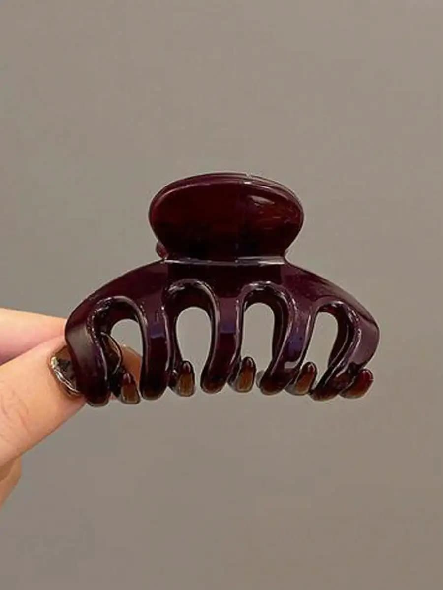 4pcs/1pc Women's Wine Red Hibiscus Square Bow Flower Shaped Large Lightweight Plastic Hair Clips, Fashion Versatile High-End