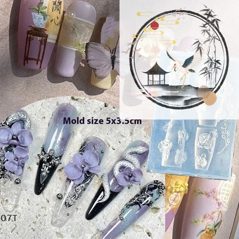 1 pezzo catena fiore di ghiaccio farfalla stampo acrilico 3D decorazioni per nail art design fai da te stampo per unghie in silicone