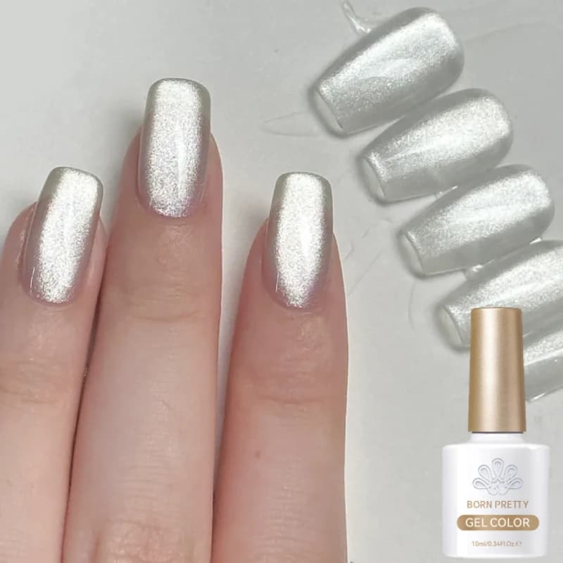 BORN PRETTY 10ml Bianco Argento Gatto Gel magnetico Smalto per unghie Olografico Effetto glitter Soak Off LED UV Per la casa e il salone Fai da te