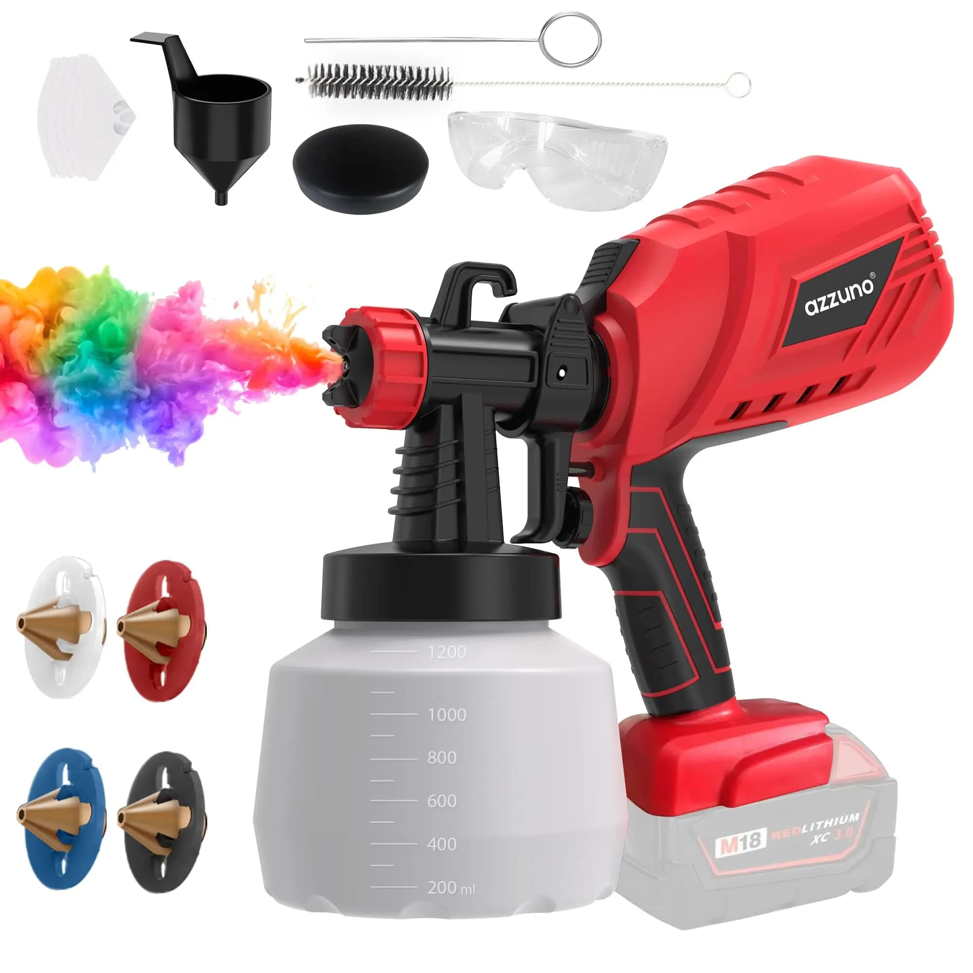 AZZUNO Spruzzatore di vernice a batteria per Milwaukee 18V Batteria HVLP Pistola per verniciatura a spruzzo Larghezza di spruzzo regolabile, Batteria non inclusa