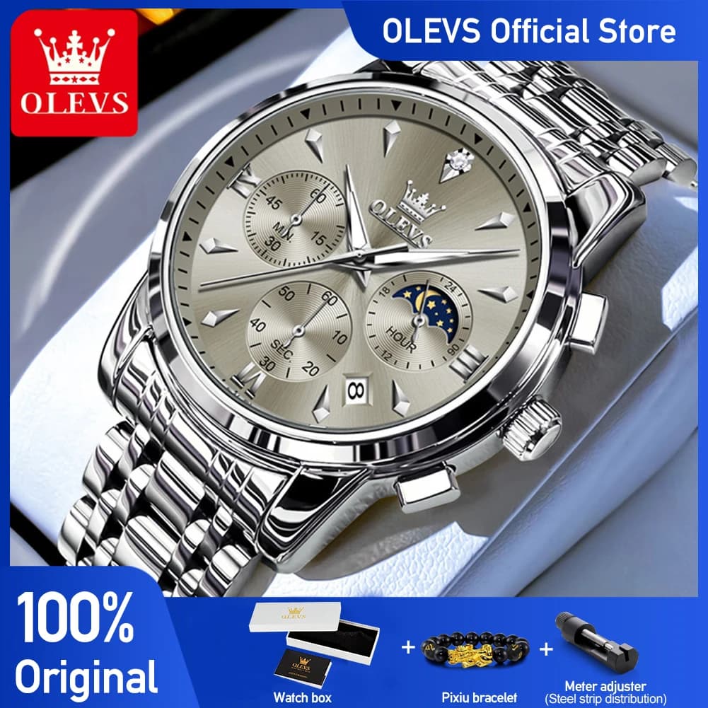 OLEVS 3639 Original quartz watch from the best brands Multifunctional chronograph watch for men Watch with waterproof light moon phases New