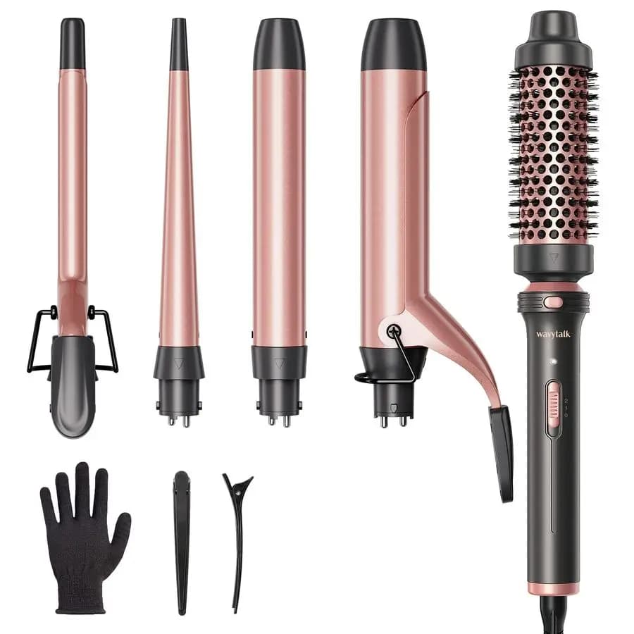 Set Ferro Arricciacapelli 5 in 1 with Brush Arricciacapelli and 4 Ceramic Bacchette Interchangeable 0.35-1.25, Ferro Arricciacapelli a Calore Istantaneo U