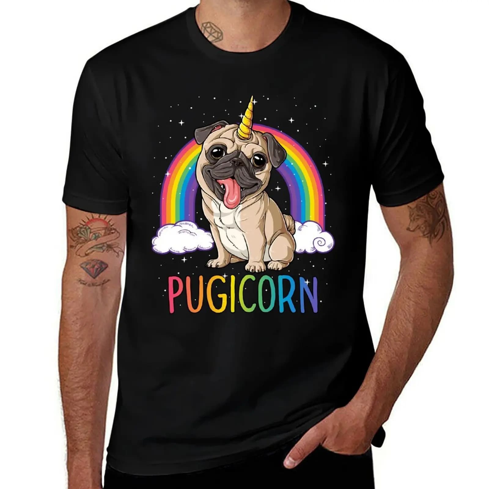Pugicorn Pug Unicorn T shirt Kids Women Space Galaxy Rainbow T-Shirt Regular Fit Plain Tee Shirt