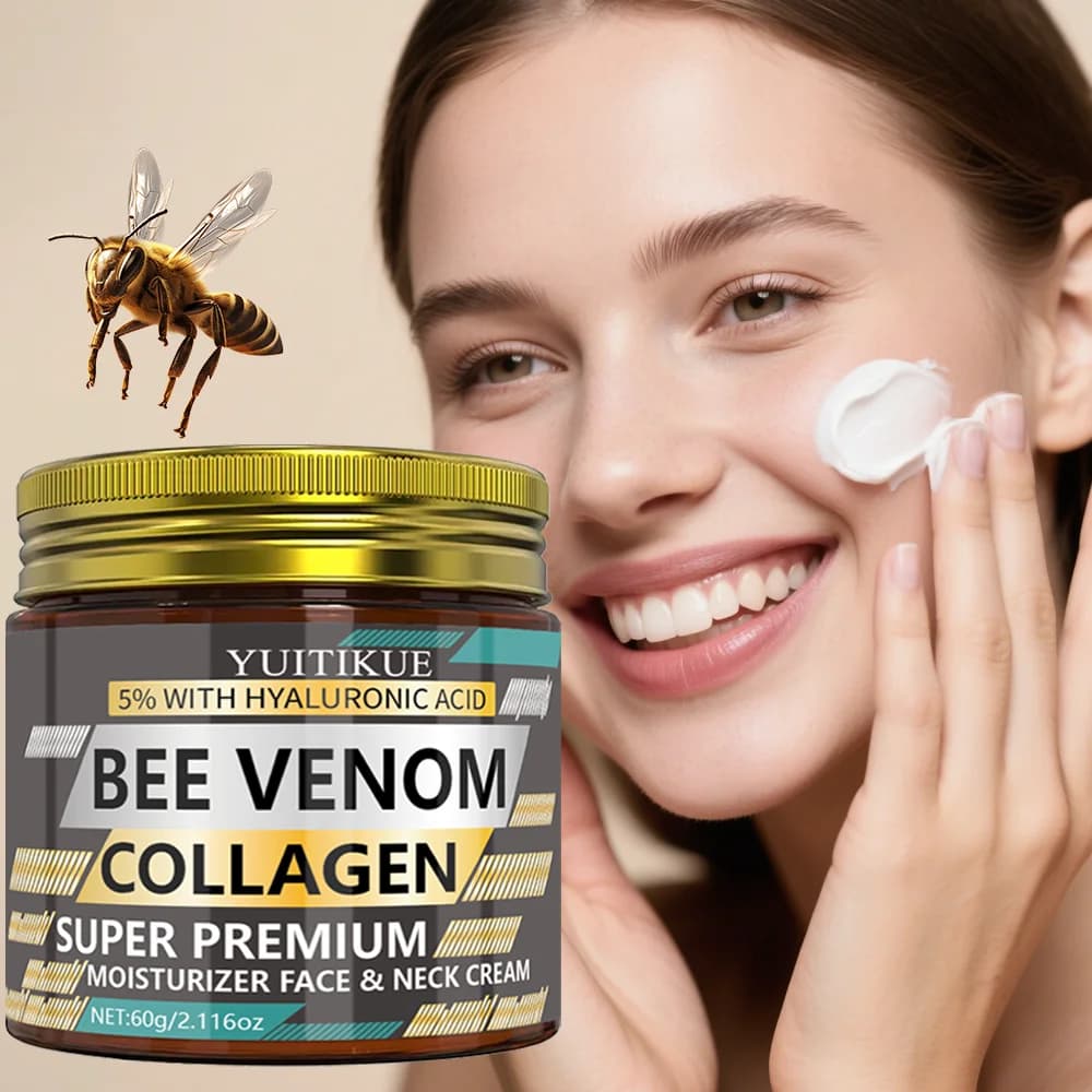 YUITIKUE Crema Idratante Super Premium al Collagene e Veleno d'Api, 5% Acido Ialuronico, Crema Rassodante e Idratante per Viso e Collo 60g