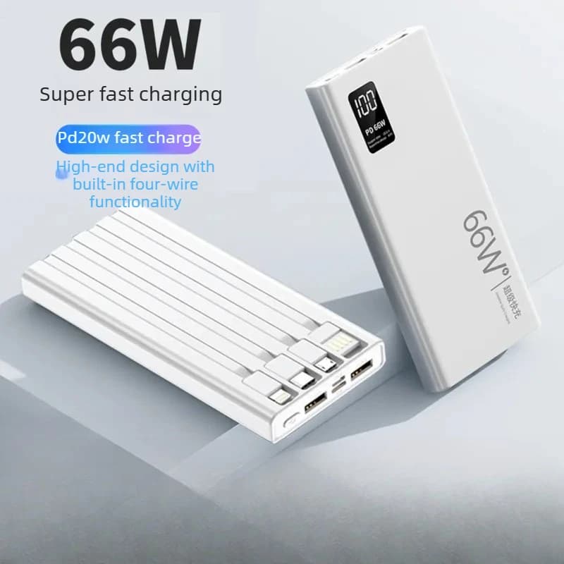 20000mAh 22.5W Portable Power Bank 66W Super Fast Charging with Built-in Cable for Huawei and Apple Devices