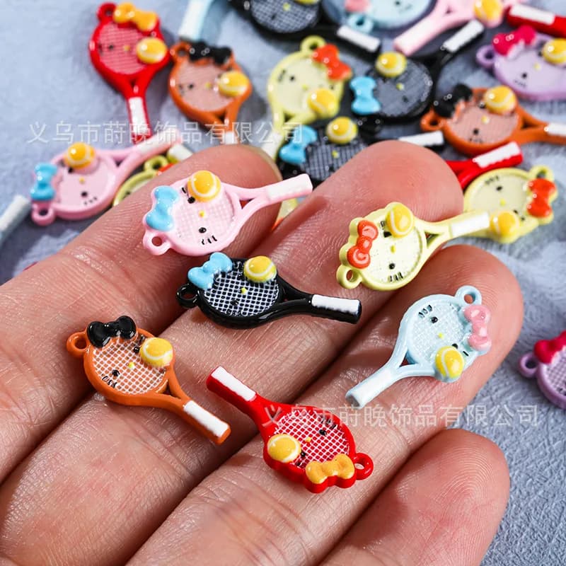 Hello Kitty Zinc Alloy Painted Cartoon Animated KT Cat Tennis Pendant DIY chain for mobile keychain accessories pendant jewelry
