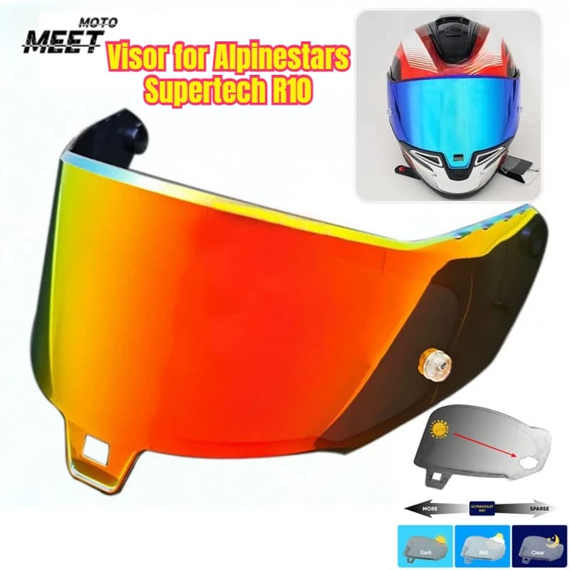 Visiera R10 per Casco Alpinestars Supertech R10, Lente di Ricambio Argento/Rossa con Placcatura per Casco Moto