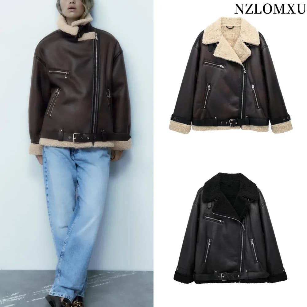 Women's Jacket Hot Double Face Synthetic Cotton Autumn Winter New Rewind Long Sleeve Heel With Belt Zip closure Women's outerwear