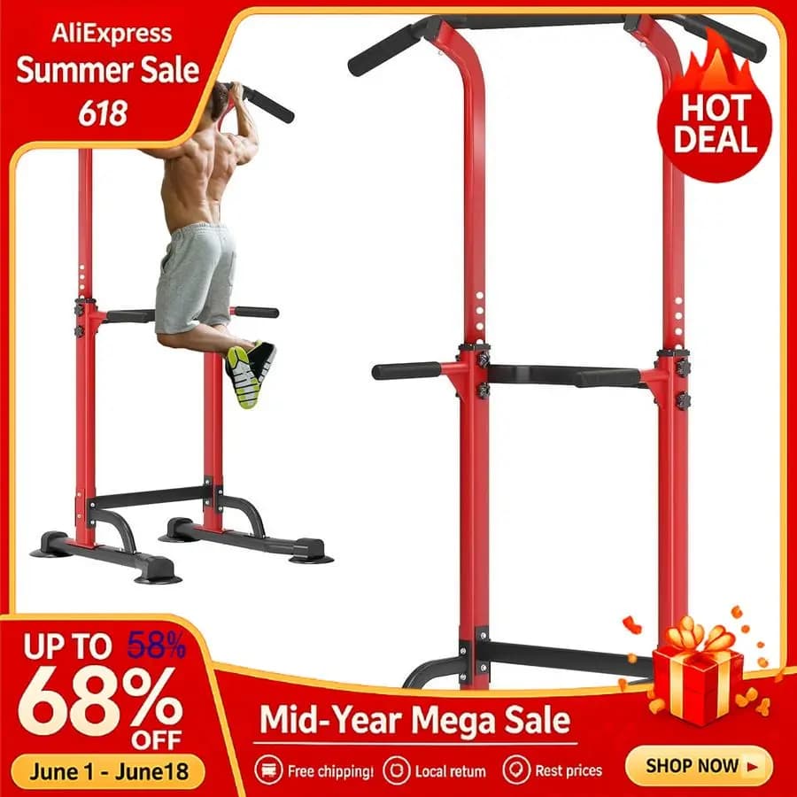 Power Tower with Traction Bar and Dip Station, Self-supporting Rack for Tractions and Dip for Home Gym, Adjustable Height for Home Workout
