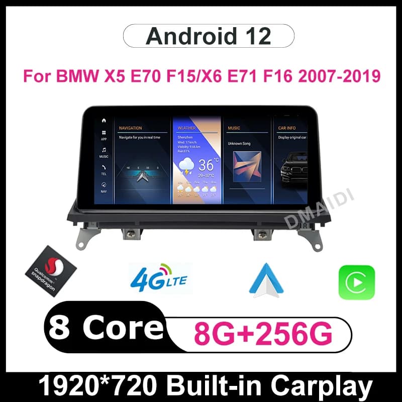 Android 12 Snapdragon 10.25 "/12.5" Lettore multimediale per auto per BMW X5 E70 F15/X6 E71 F16 2007-2017 Radio Stereo Video