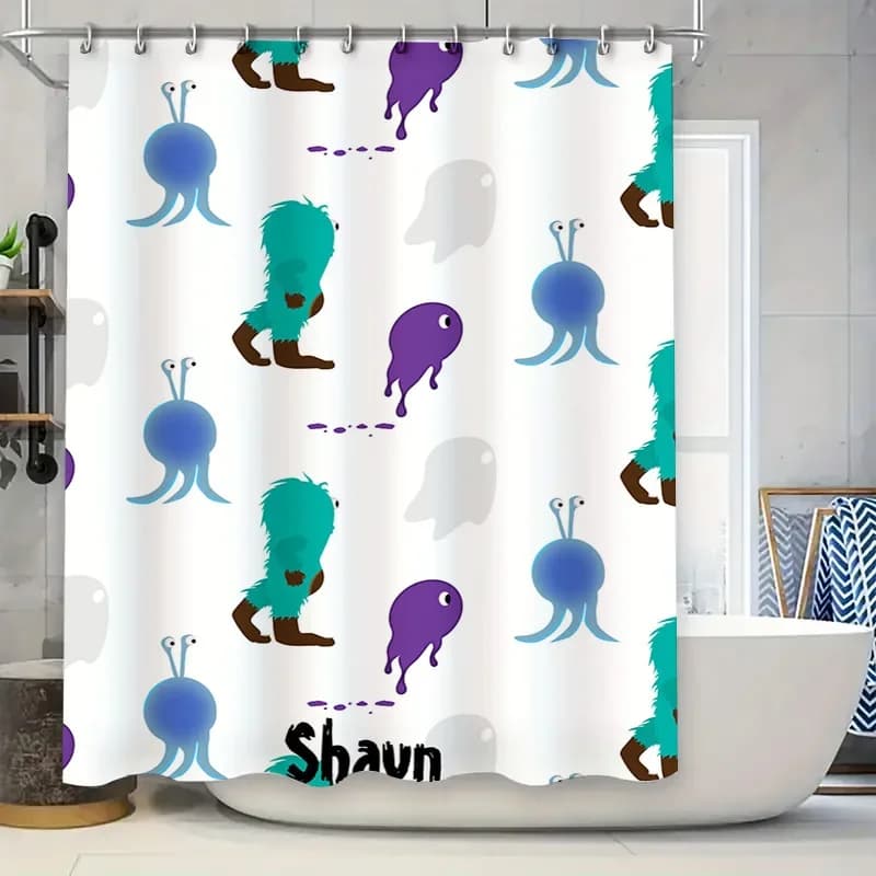 Tenda da doccia con polpo blu con code Modello di creatura blu viola cartone animato per l'arredamento del bagno