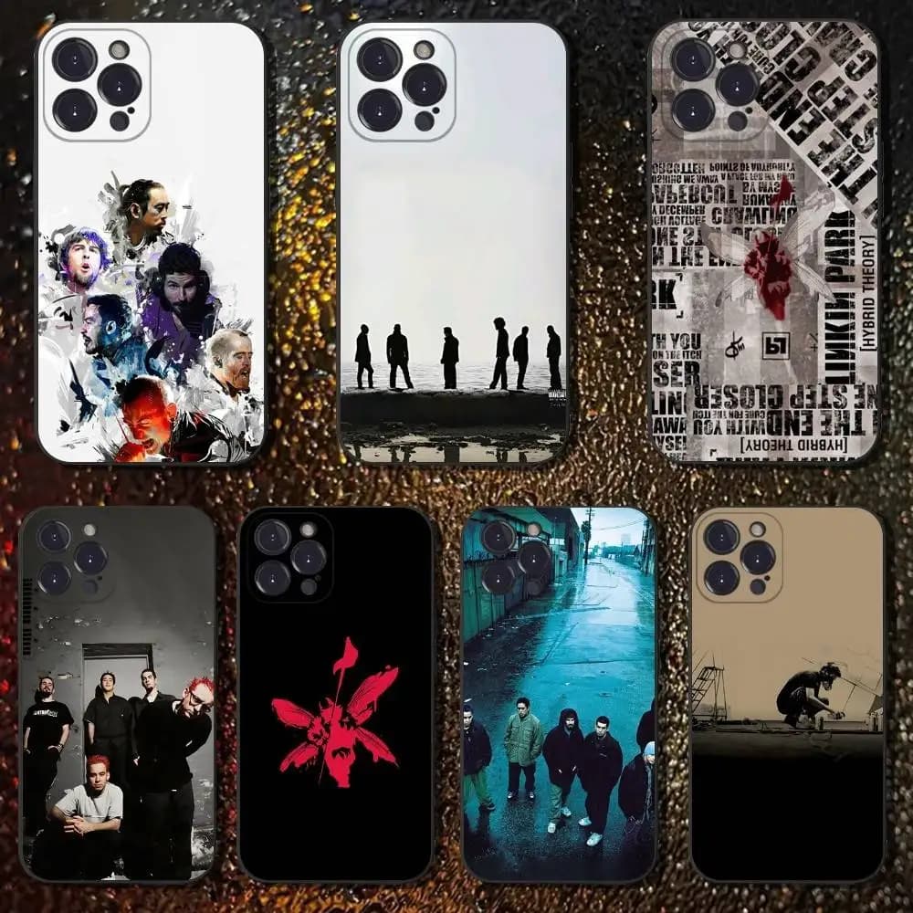 Custodia per telefono L-Linkin Meteora P-Park per iPhone 6,17,16,15,14,13,12,11 Plus,Pro Max, XS, X, XR, SE, Mini, 8,7, Cover nera in morbido silicone