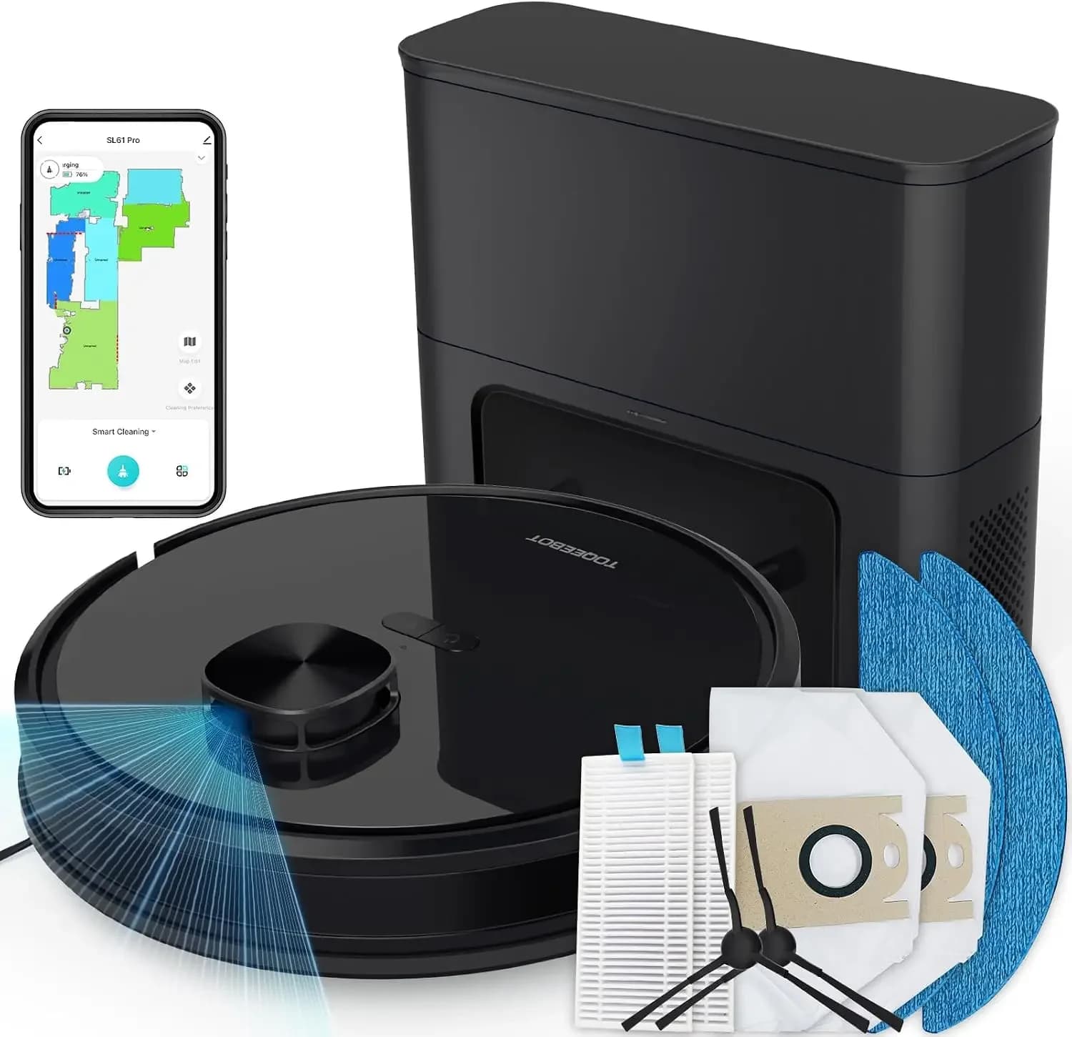 Robot Vacuum Cleaner with Mop Self Emptying;「70 Days* Hands-Free 」2.5L Self Emptying Station,Lidar Navigation