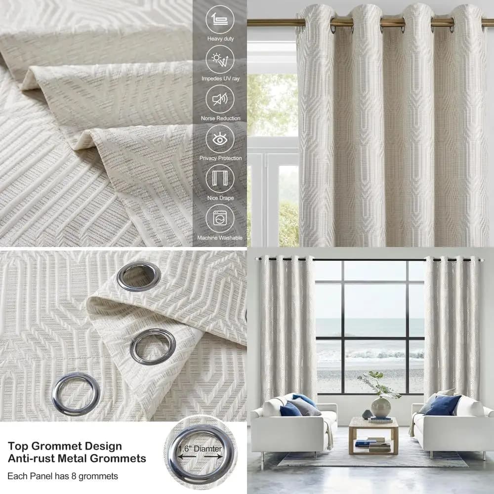 100% obscurant curtains with geometric pattern, 52 inches wide x 96 inches long, set of 2 panels, thermal insulation, noise reduction, anti-rust eyelets D