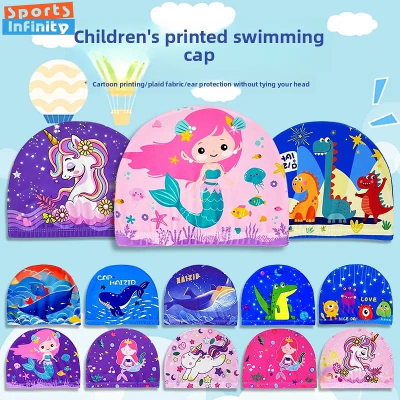 Kids Swimming Head for Boys & Girls Cuffia di swimming funny cartoon soft elastic swimming head for kids with animal print Swimming accessories