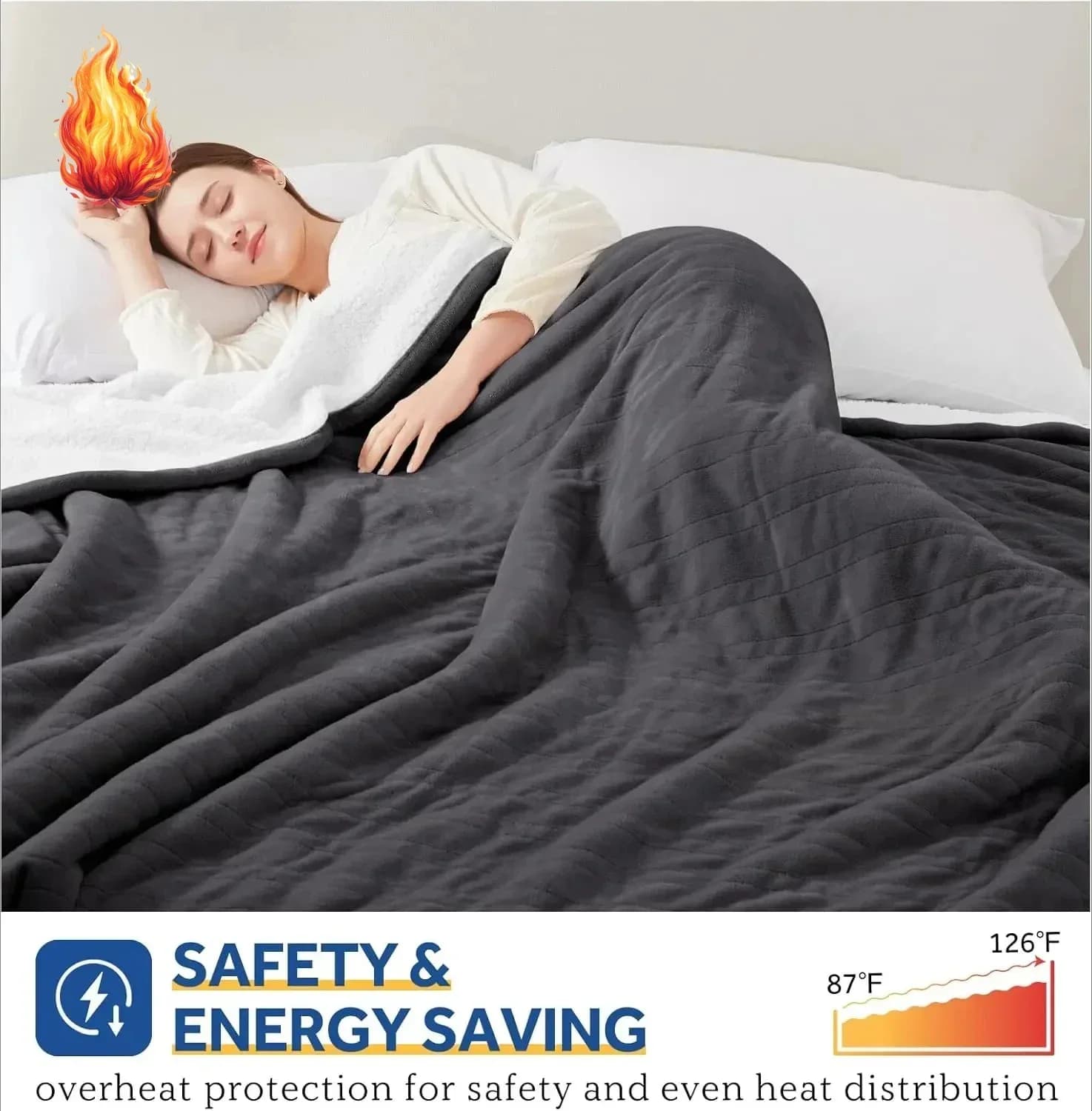 Coperta Elettrica King Size, in Flanella e Sherpa, con 10 Livelli di Riscaldamento e Spegnimento Automatico da 1 a 12 Ore, Riscaldamento Rapido