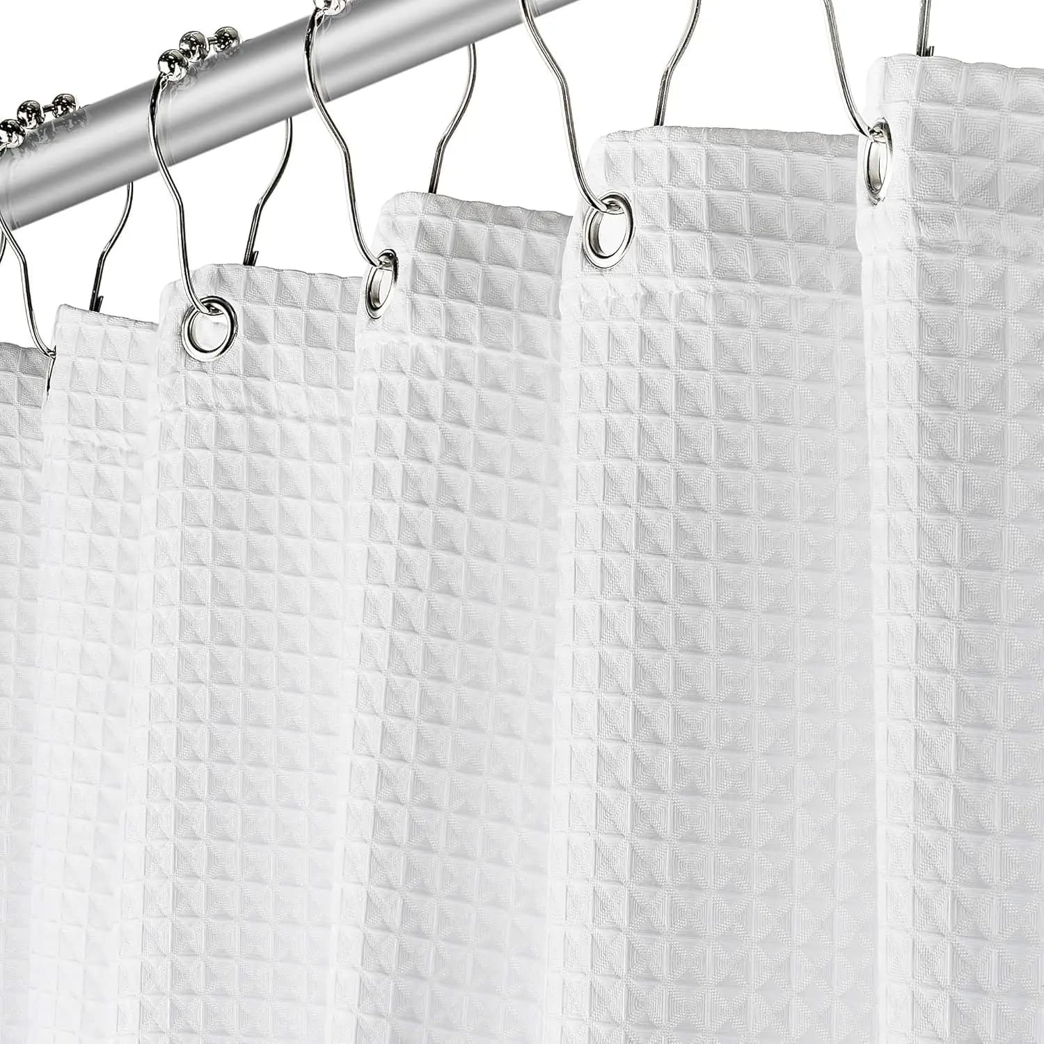 Tenda Doccia in Tessuto Bianco 72x72 - Trama a Nido d'Ape, Idrorepellente, Effetto Cotone Resistente, Lavabile in Lavatrice con Occhielli