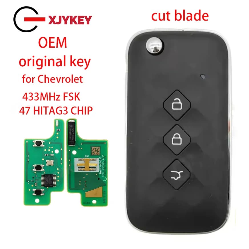 XJY OEM Flip Pieghevole Chiave A Distanza Dell'automobile FOB Per Chevrolet Aveo 433 Mhz FSK ID47 HITAG3 PCF7961X Chip Sbloccato Con Lama tagliata