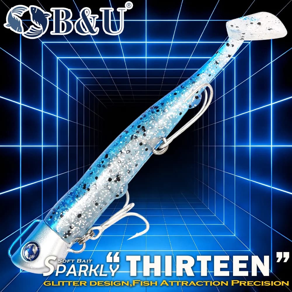 B&U Jighead Pencil Soft Fishing Lure, Lifelike Bionic Bait with Treble Hooks, Saltwater Freshwater Lure for Bass, Pike, Redfish