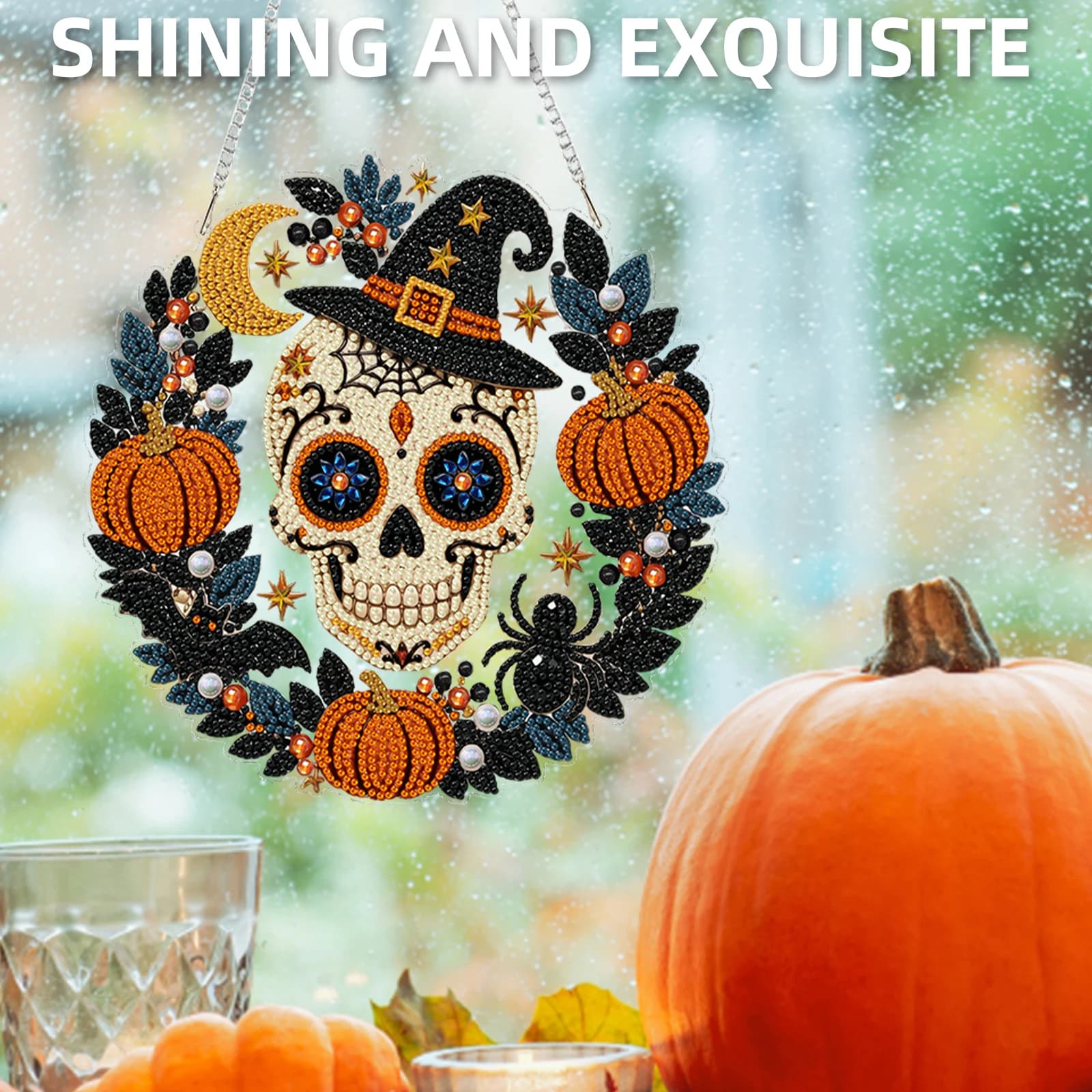 DIY Diamond Painting Keychain Single-Sided Halloween Pendant 9.45x9.45in Crystal Rhinestone Hanging Ornament