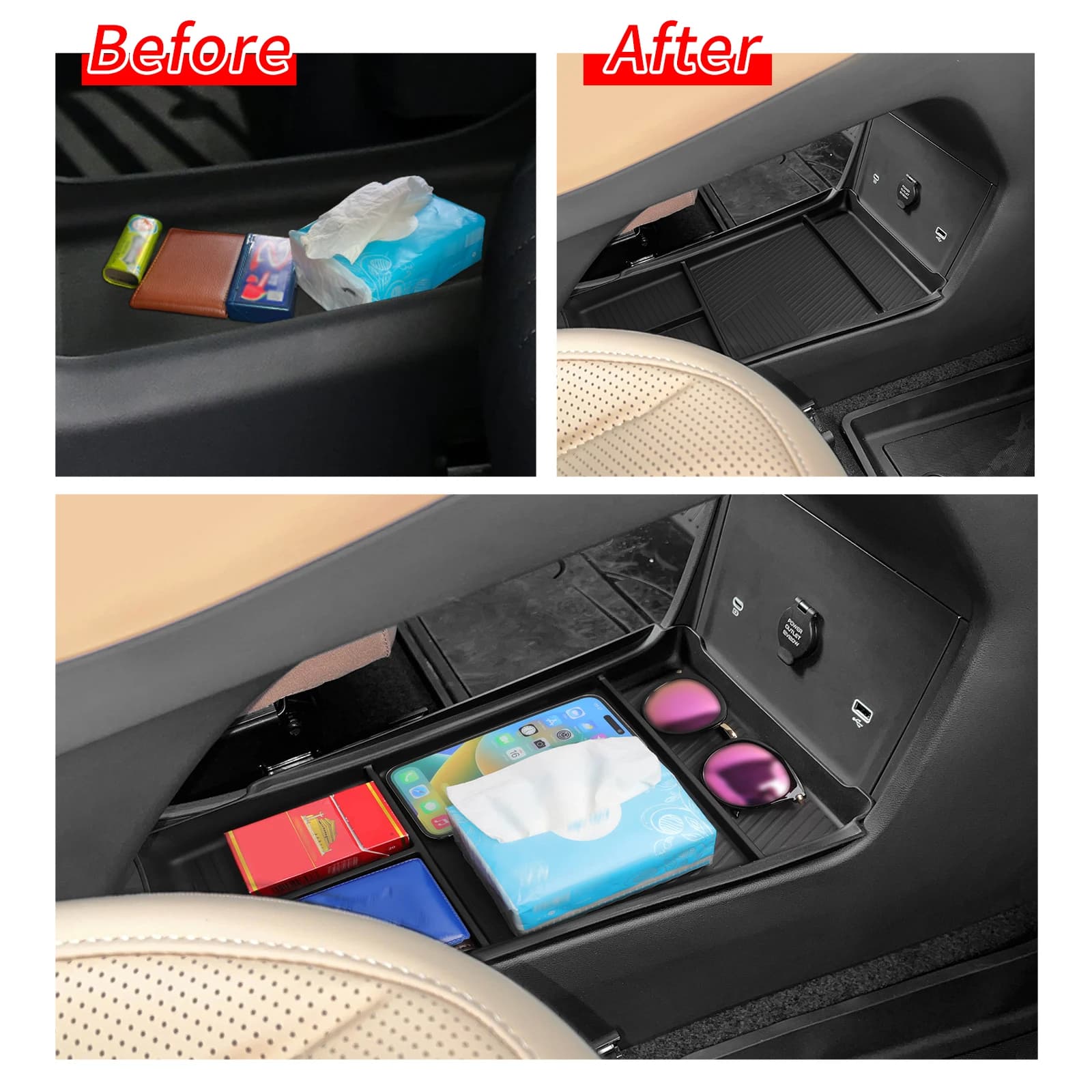 LUCKEASY per Geely Starray EM-i 2025 2026 (Guida a Sinistra) Vassoio Organizzatore per Console Centrale Inferiore in TPE, Accessorio per Auto