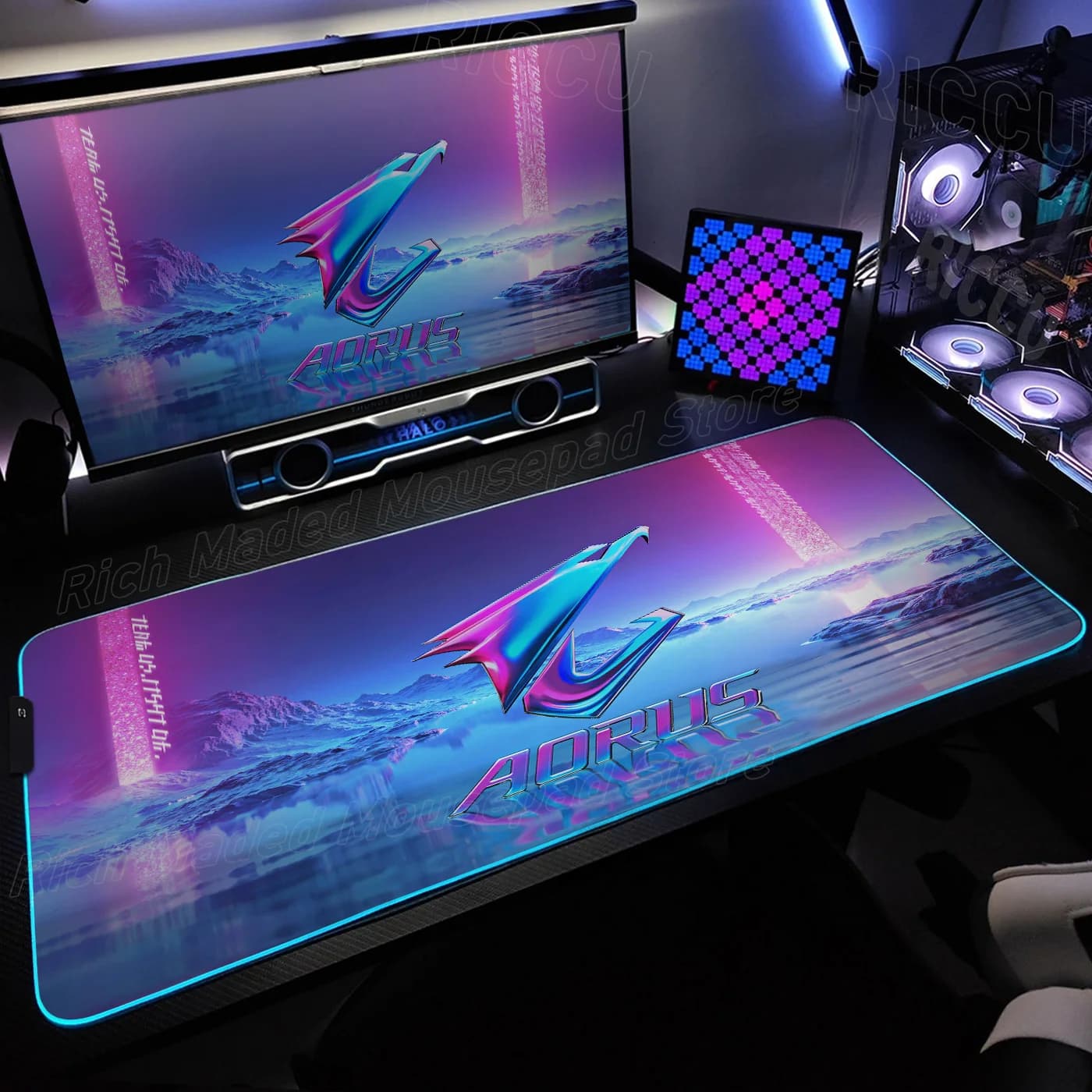 Gomma RGB 1000x500mm XXL grande GIGABYTE AORUS Ufficio Computer Scrivania Zerbino Tavolo HD LED Mouse Pad Cuscino per laptop Tappetini per mouse antiscivolo