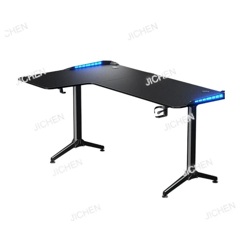 Tavolo da e-sport JC con lampada RGB, scrivania per computer, piano in fibra di carbonio rinforzato, tavolo da studio, postazione da lavoro per e-sport
