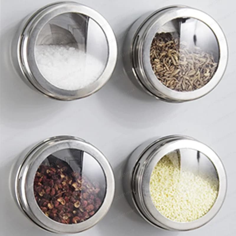Barattolo magnetico per spezie da 70 ml, contenitore sigillato per barbecue, scatola per polveri, set di contenitori per condimenti da parete in acciaio inossidabile con adesivi